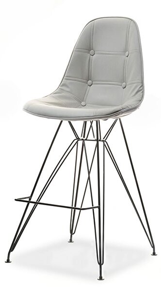 Krzesło barowe eps rod tap 1 hoker z szarej pikowanej ekoskóry na czarnej nodze z drutu