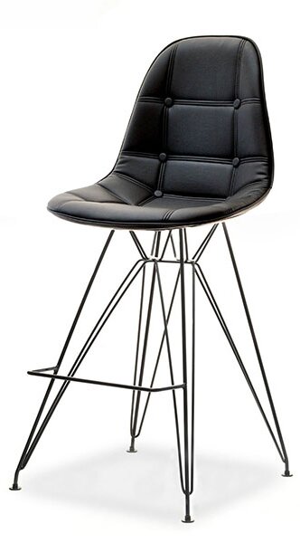 Krzesło barowe eps rod tap 1 czarny hoker z pikowanej ekoskóry na czarnej nodze z drutu