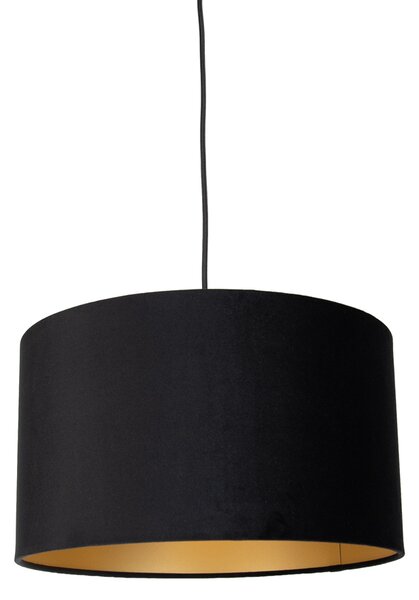 Lampa wisząca czarna z wtyczką i czarnym kloszem ze złotym wnętrzem 35 cm - Cavalux