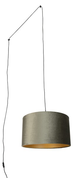 Lampa wisząca czarna z wtyczką i zielonym kloszem ze złotym wnętrzem 35 cm - Cavalux