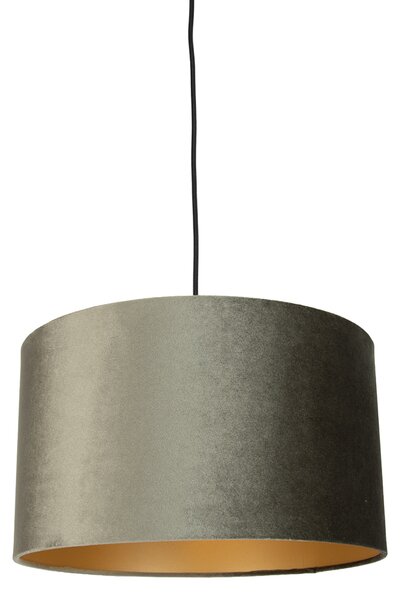Lampa wisząca czarna z wtyczką i zielonym kloszem ze złotym wnętrzem 35 cm - Cavalux