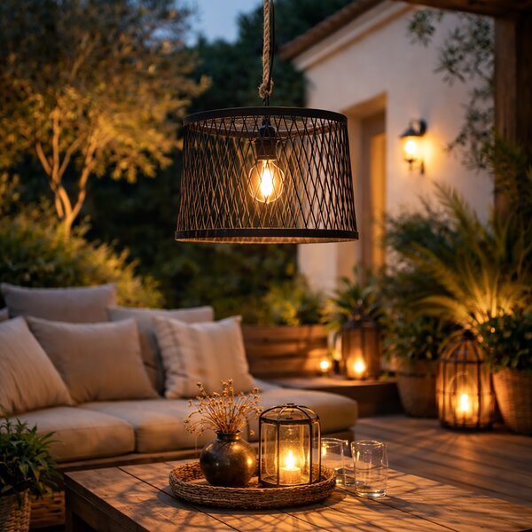 Rustykalna lampa wisząca zewnętrzna czarna rattan 40 cm - Calamus