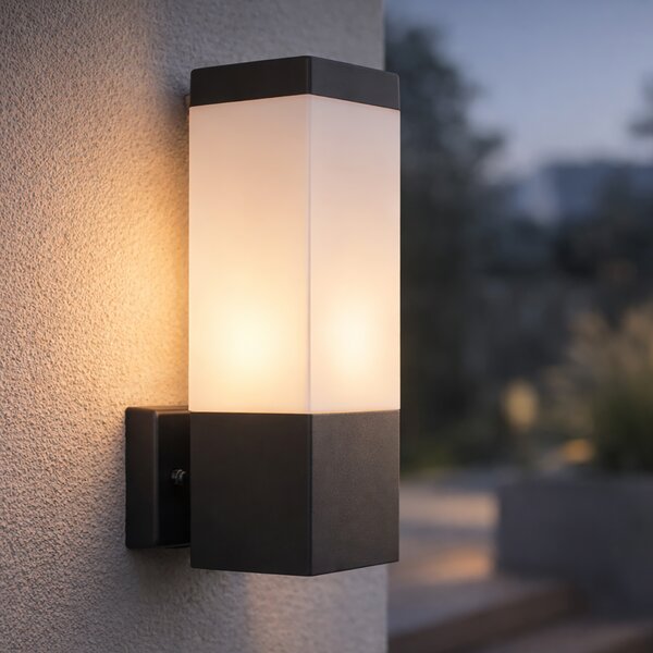 Nowoczesna lampa ścienna zewnętrzna ciemnoszara z opalizującym szkłem - Malios