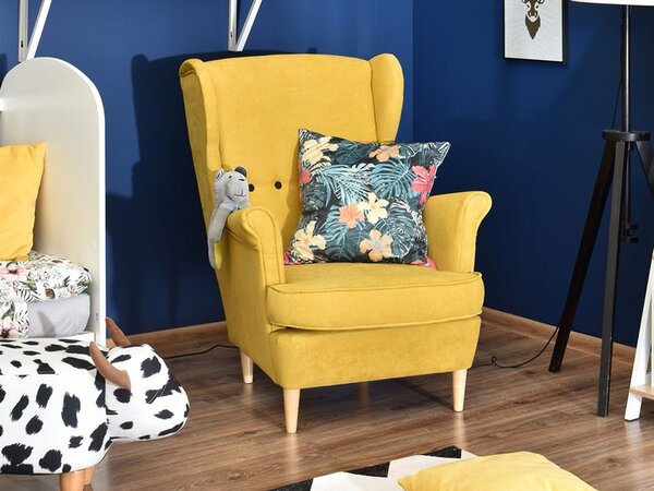 Designerski fotel malmo żółty uszak z pikowaniem dla mamy