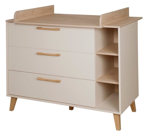 Kremowo-naturalna komoda dziecięca w dekorze dębu z przewijakiem 117x103x78 cm Jil – Roba