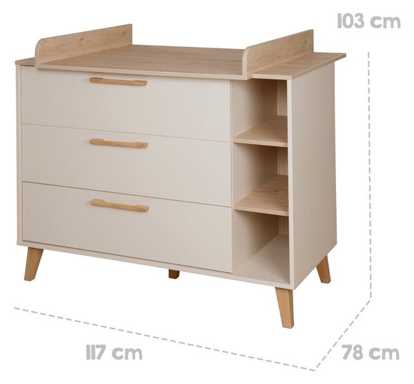 Kremowo-naturalna komoda dziecięca w dekorze dębu z przewijakiem 117x103x78 cm Jil – Roba