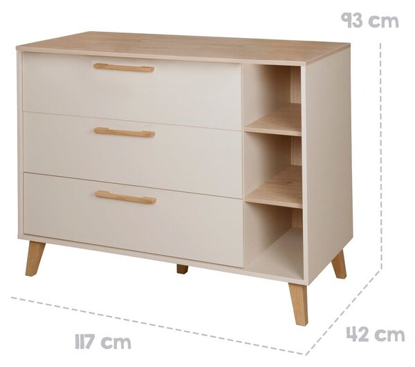 Kremowo-naturalna komoda dziecięca w dekorze dębu z przewijakiem 117x103x78 cm Jil – Roba