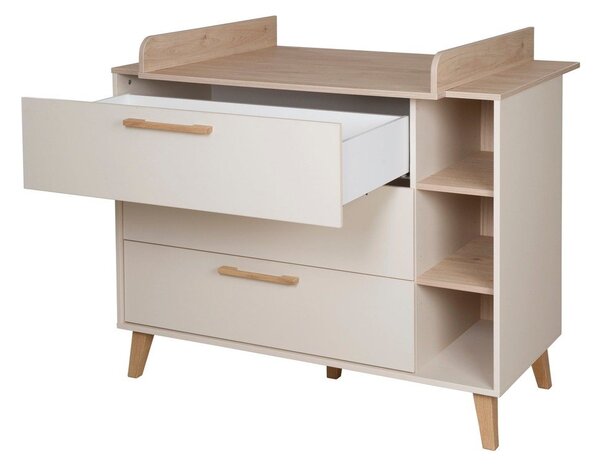 Kremowo-naturalna komoda dziecięca w dekorze dębu z przewijakiem 117x103x78 cm Jil – Roba