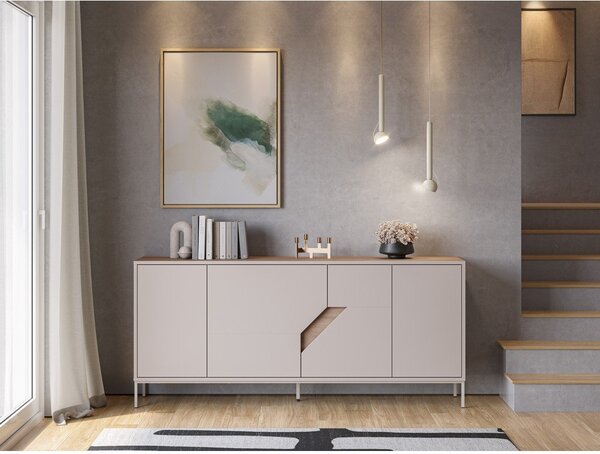 Kremowo-naturalna komoda w dekorze dębu 180x80x40 cm Lilou – Marckeric