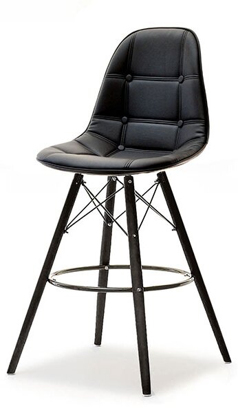 Krzesło barowe eps wood tap 1 czarny hoker z pikowanej skóry eko na czarnej nodze z drewna