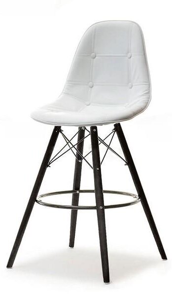 Krzesło barowe eps wood tap 1 biały hoker z pikowanej skóry eko na czarnej nodze z drewna
