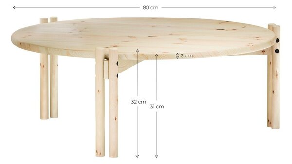 Naturalny okrągły stolik z litego drewna sosnowego ø 80 cm Sticks – Karup Design