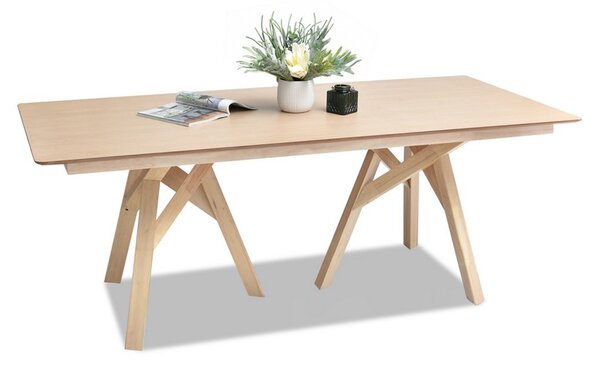 Duży designerski stół drewniany palmir dąb bielony na kozłach do salonu hygge