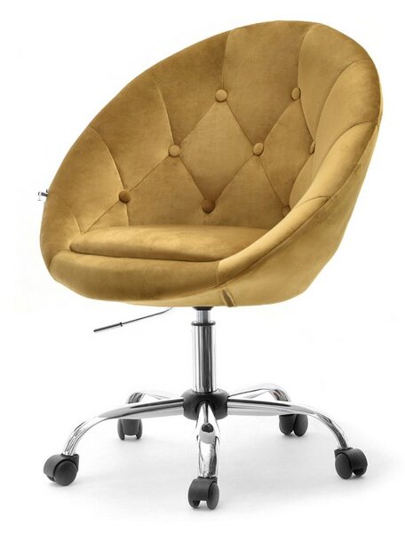 Kubełkowy fotel glamour lounge 4 złoty velvet na nodze chrom z kółkami