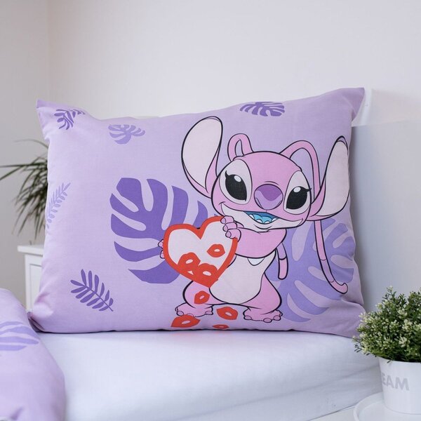 Fioletowa bawełniana pościel dziecięca jednoosobowa 140x200 cm Lilo and Stitch "Kiss" – Jerry Fabrics
