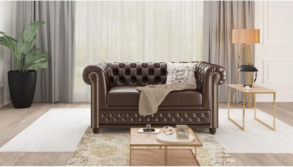 Ciemnobrązowa sofa z imitacji skóry 148 cm York – Ropez