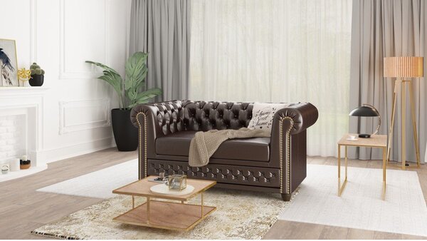 Ciemnobrązowa sofa z imitacji skóry 148 cm York – Ropez