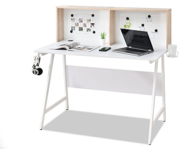 Nowoczesne duże biurko alvar białe sonoma z organizerem tablicą magnetyczną do pracowni