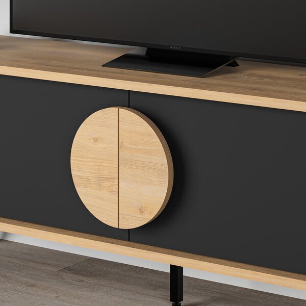 Czarna szafka pod TV w dekorze dębu 140x51 cm Vae – Marckeric