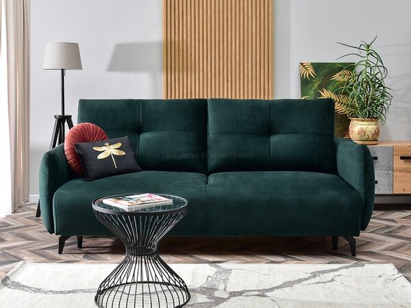Sofa lulu zielony welur, podstawa czarny
