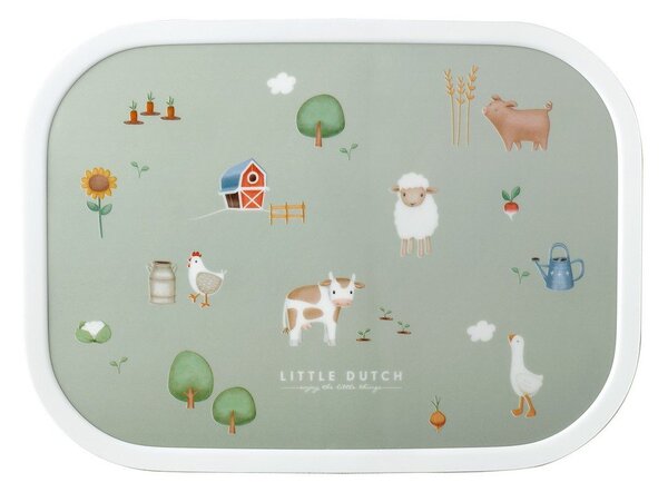 Biały/jasnozielony plastikowy pojemnik śniadaniowy dla dzieci Little Farm by Little Dutch – Mepal