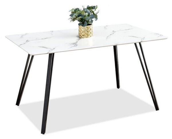Nowoczesny stół prostokątny dega biały marmurowy na czarnych nogach z metalu
