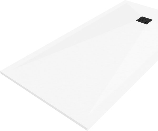 Mexen Stone+ brodzik kompozytowy prostokątny 160 x 70 cm, biały, maskownica czarna - 44107016-B