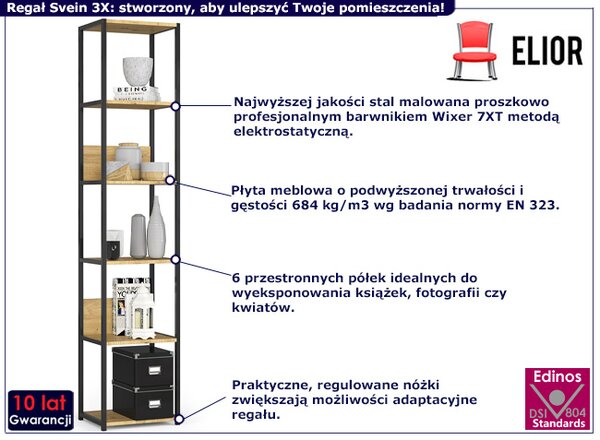 Industrialny otwarty regał czarny + dąb artisan - Svein 3X