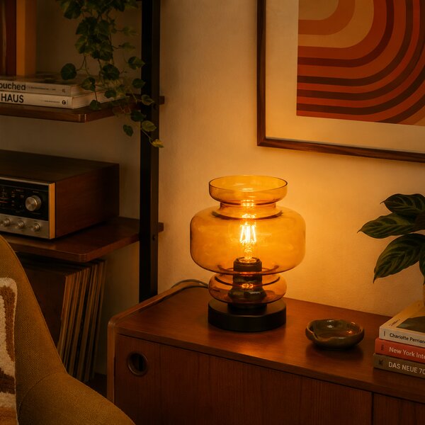 Lampa stołowa w stylu retro czarna z pomarańczowym szkłem - Denise