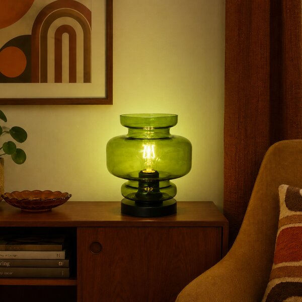 Lampa stołowa w stylu retro czarna z zielonym szkłem - Denise