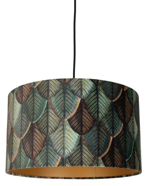 Lampa wisząca czarna z wtyczką i kloszem w liście ze złotym wnętrzem 35 cm - Cavalux