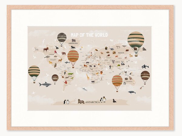 Oprawiony druk cyfrowy Map of The World, różne rozmiary