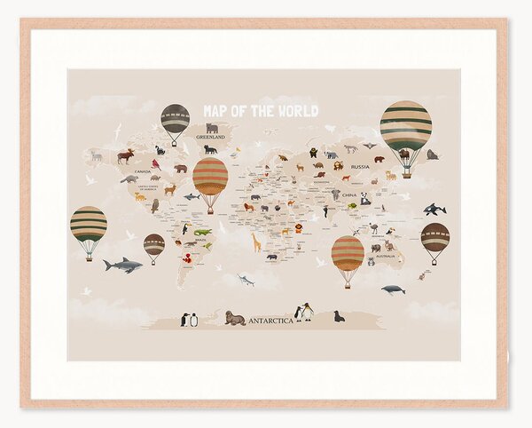 Oprawiony druk cyfrowy Map of The World, różne rozmiary
