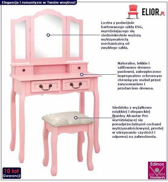 Różowa toaletka ze stołkiem R2-G75