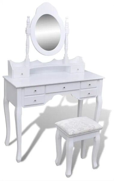 Biała toaletka z lustrem i krzesłem - Algare