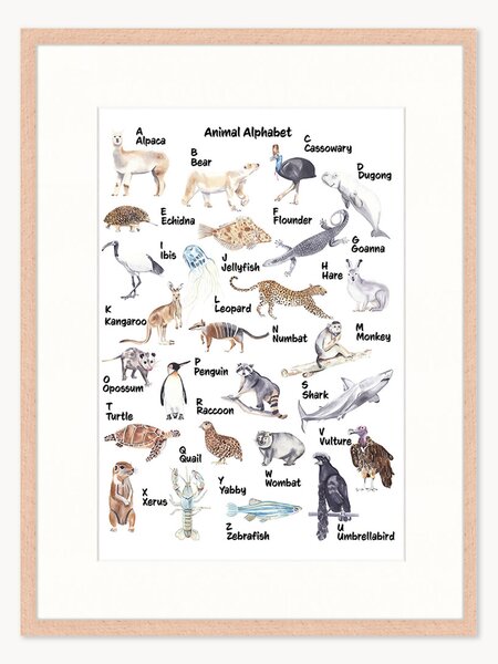 Oprawiony druk cyfrowy Animal Alphabet, różne rozmiary