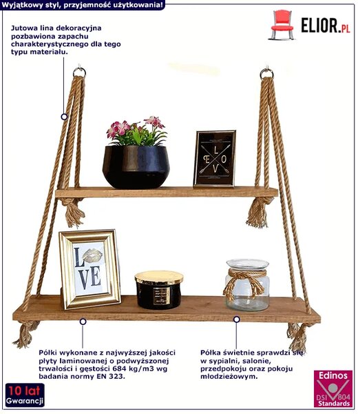 Nowoczesne półki wiszące dąb craft złoty M9-C38
