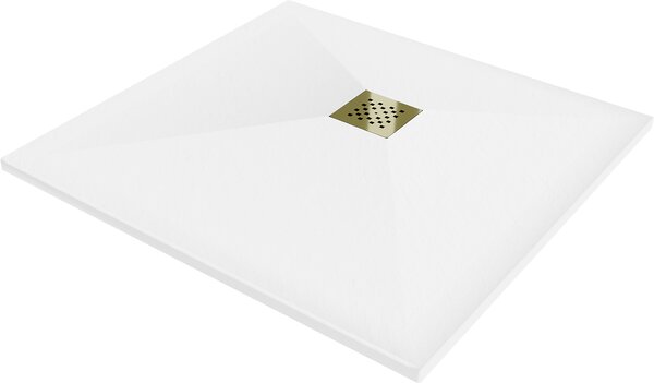 Mexen Stone+ brodzik kompozytowy kwadratowy 80 x 80 cm, biały, maskownica złota - 44108080-G