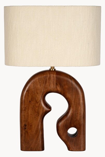 Lampa stołowa z drewna akacjowego z lnianym kloszem Leclerc