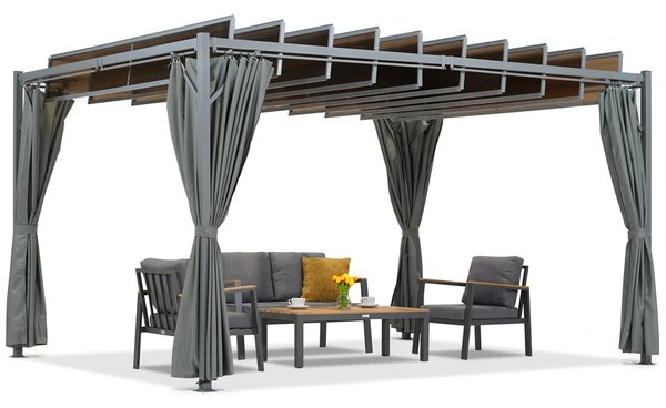 Antracytowa pergola tarasowa Paros 3x4m z zasłonami Garden Point