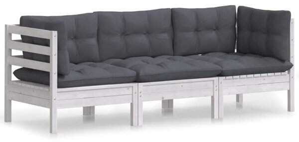 Sofa 3-osobowa ogrodowa z antracytowymi poduszkami, sosnowa