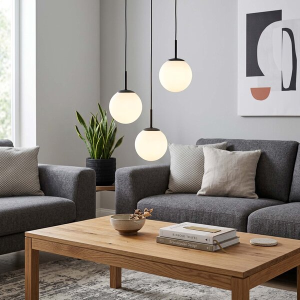 Lampa wisząca Aurelia czarna z 3 kulistymi kloszami na okrągłej podsufitce