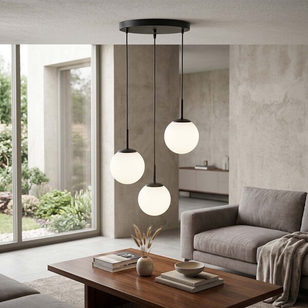 Lampa wisząca Aurelia czarna z 3 kulistymi kloszami na okrągłej podsufitce