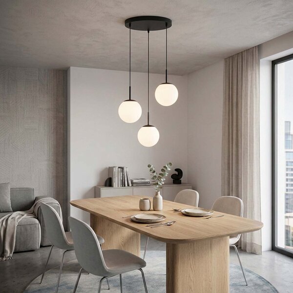 Lampa wisząca Aurelia czarna z 3 kulistymi kloszami na okrągłej podsufitce