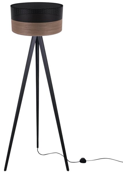 Lampa podłogowa trójnóg czarny Light Home LH Wood 1xE27 45cm abażur walec czarny/fornir F04