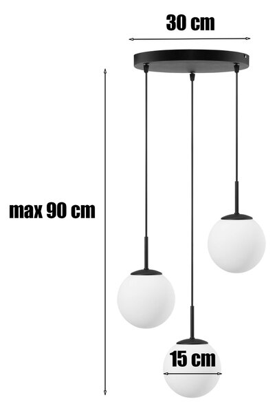 Lampa wisząca Aurelia czarna z 3 kulistymi kloszami na okrągłej podsufitce