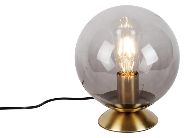 Lampa stołowa art deco mosiądz z dymionym szkłem - Pallon