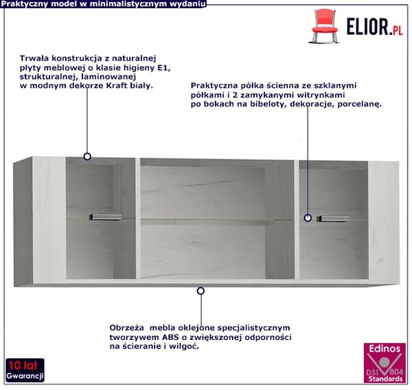 Półka ścienna witrynka kraft biały D9-H56