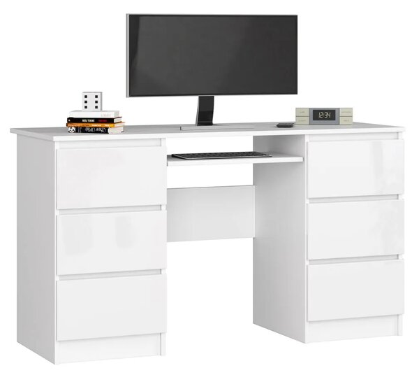 Białe biurko do pracowni i biura z szufladami połysk - Abetti 3X