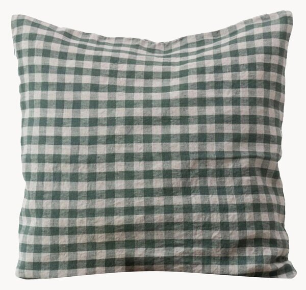 Poszewka na poduszkę z lnu Forest Green Gingham